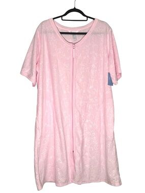 Adonna Sleepwear XL Pink Floral Zip Front Housecoat Robe NWT Soft Fleece